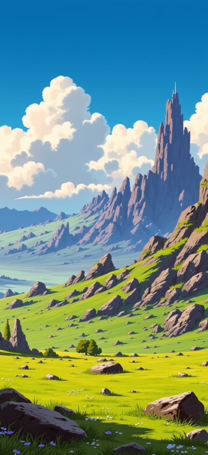 ghibli_illustration, In this digital wallpaper, envision the mystical ruins of Tel Mageddon, nestled within expansive dark meadows under a post-apocalyptic sky. The scene is meticulously painted in a style reminiscent of hand-drawn animation, capturing the viewer's imagination with its richly detailed backgrounds and expressive character designs. Each element conveys a whimsical and joyful aesthetic, with bright colors that invigorate the senses.
This artwork boasts soft, painterly textures, evoking a hand-drawn feel with subtle pencil sketches visible throughout. Embrace the subtle imperfections and organic movement that bring this vision to life, while warm, natural lighting casts a cozy and inviting glow over the scene. The colors are vivid yet slightly muted, avoiding harsh contrasts, to maintain a dreamy, nostalgic quality that gently envelops the viewer.
Everyday objects and textures scattered amongst the ruins are meticulously rendered, transforming each stone, blade of grass, and shadow into something tangible and lived-in. The backgrounds are richly detailed, pulsating with life, inviting one's imagination to wander through the nostalgic, dreamlike landscape. The main subjects are accurately proportioned, clearly visible, and centered, ensuring a crisp and clean look, perfect for printing as a digital-wallpaper. Let this enchanting image transport you to a world where fantasy and reality coexist in a harmonious, beautifully painted symphony.