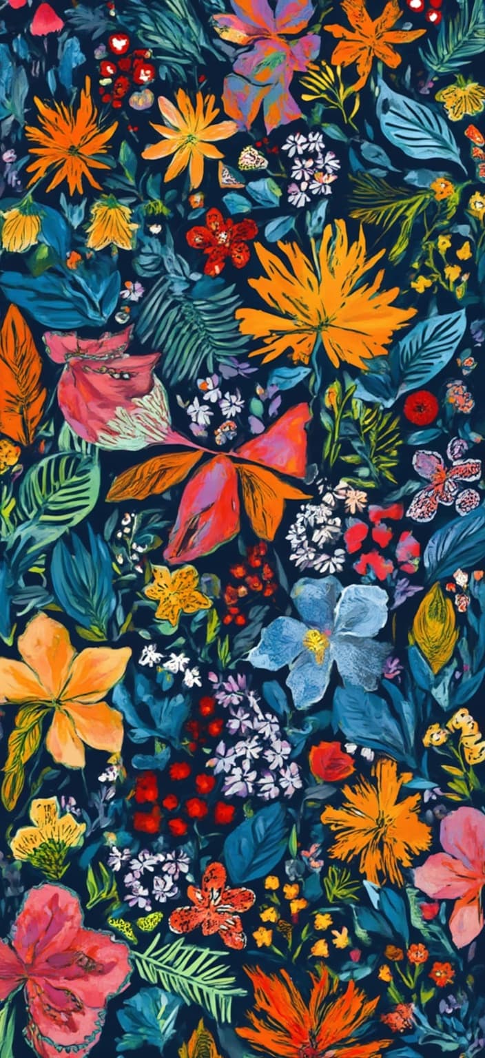colorful_illustration, Enriched prompt:
Create a captivating digital wallpaper featuring a dark blue simple design, centered for a crisp and clean look. The design should draw inspiration from vibrant and colorful illustrations, embracing a playful, dynamic, and hand-drawn feel. The background will be adorned with organic shapes and scattered decorative elements, including a variety of leaves and floral patterns arranged harmoniously. This composition should evoke a natural, free-flowing quality, with lavish detailing and intricate composition that seamlessly blends bold organic shapes with delicate details. Incorporate ornamental elements such as dots, swirls, and abstract motifs, layering luxurious colors and patterns to create depth and movement. The overall aesthetic should echo the essence of Scandinavian folk art and mid-century botanical prints, offering a harmonious, radial floral pattern that remains simple yet profound, ensuring it is suitable for printing as a digital wallpaper.