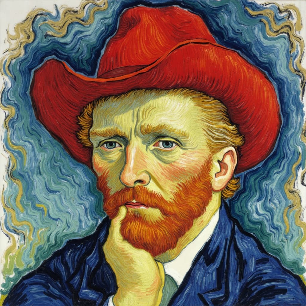 van_gogh, Create a captivating wall-art piece featuring a striking portrait of Donald Trump, prominently wearing a red hat. This artwork should be infused with the dynamic energy and vibrant intensity characteristic of the specified style. The composition will showcase intense color with dynamic brushwork, incorporating vivid, rich colors applied in thick, impasto layers to create a profound sense of movement and emotional depth. Bold complementary color contrasts, like blue and orange or yellow and purple, will heighten the visual impact and intensity of the piece.
The brushstrokes should be loose, energetic, and often swirling, forming curly, flame-like patterns that convey a rhythmic, almost pulsating quality. This dynamic touch should be combined with vigorous, linear patterns, resulting in a unique sense of motion and life, capturing both the immediate energy and raw emotion of the subject. The artwork will convey a sense of urgency, making the portrayal both deeply personal and universally compelling. Center the composition to ensure a crisp, clean look that is perfectly suited for printing and displaying as wall art.