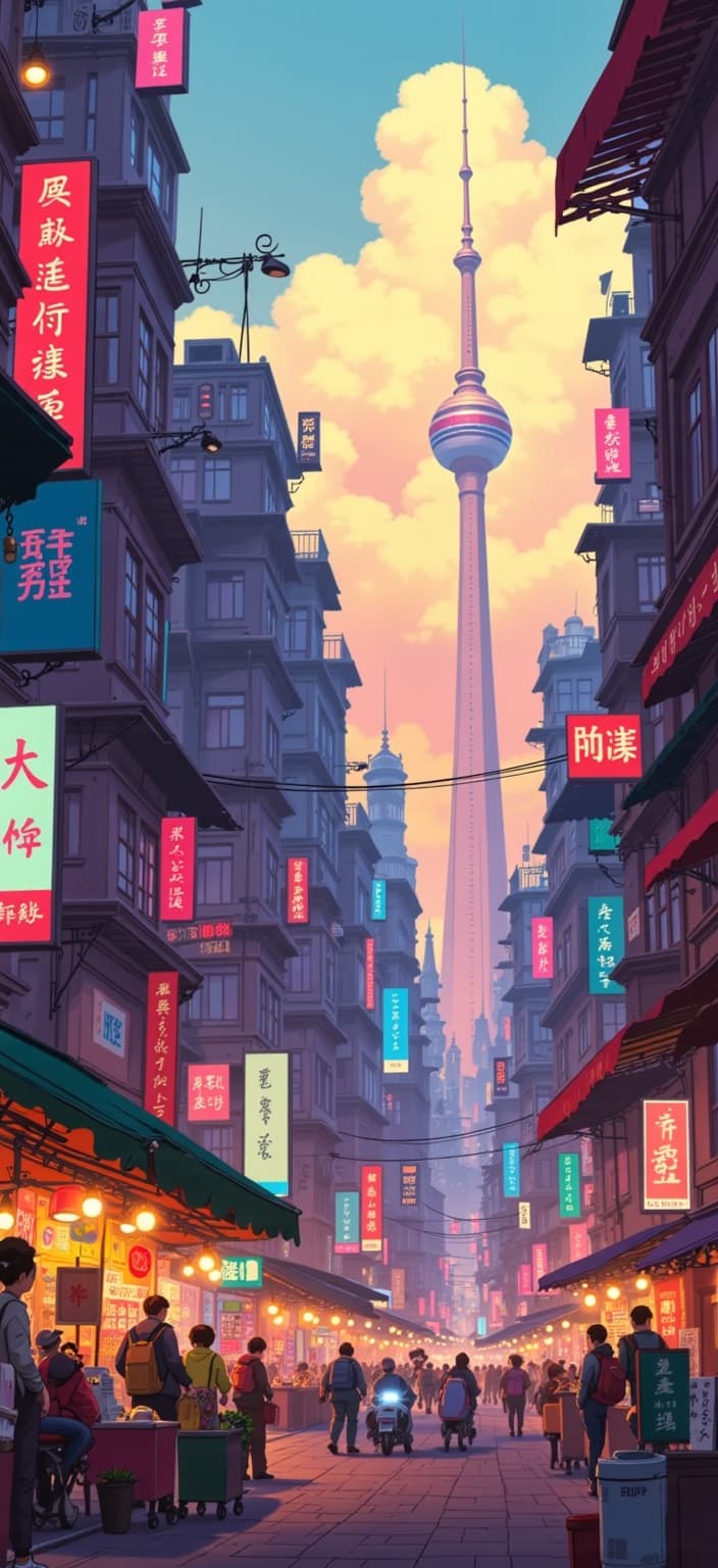 ghibli_illustration, Title: Cyberpunk Dreamscape

Envision a captivating digital wallpaper designed for a PC screen, centered on a mesmerizing portrayal of a sexy girl in a cyberpunk setting. This artwork draws inspiration from a hand-drawn animation style, characterized by richly detailed backgrounds and expressive character designs. The scene is brought to life with bright, vivid colors balanced with a slightly muted palette to create a whimsical and joyful aesthetic, reminiscent of a dreamy, nostalgic quality.

At the heart of the composition is the girl, who embodies a blend of futuristic allure and vibrant charisma. Her attire is a fusion of sleek cybernetic elements and stylish, avant-garde fashion, adorned with intricate details that speak to the complexity of her world. Her posture is confident and poised, exuding a sense of empowerment and mystery. Her flowing hair, perhaps with a touch of metallic sheen, catches the ambient light, reflecting the interplay between the technological and the organic.

The background unfolds as a kaleidoscope of urban landscapes blended with natural elements. Painterly textures and subtle imperfections lend an organic movement to the scene, creating the illusion of a world in motion. Skyscrapers, with their neon lights and digital billboards, tower in the distance, casting a warm, natural glow that bathes the scene in a cozy and inviting mood. The streets below bustle with life, featuring street vendors with holographic displays and futuristic vehicles gliding by, each element meticulously detailed, contributing to the vibrant tapestry of this cybernetic cityscape.

The composition is framed to ensure the girl remains the focal point, accurately proportioned and clearly visible amidst the richly textured backdrop. The soft, hand-drawn feel of pencil sketches pervades the image, while the warm lighting and subdued contrasts evoke a sense of dreamlike nostalgia. The vivid yet slightly muted colors avoid harsh contrasts, maintaining a harmonious balance that enhances the dreamy quality of the scene.

This artwork is designed not only to be visually stunning but also to evoke a feeling of living within a tangible, enchanted world. Subtle details, like the gentle ripple of a nearby digital pond or the faint hum of an overhead drone, suggest a world that is very much alive. Perfect for a digital wallpaper, this piece breathes life into any screen it graces, inviting viewers to step into a surreal, nostalgic dreamscape with every glance.