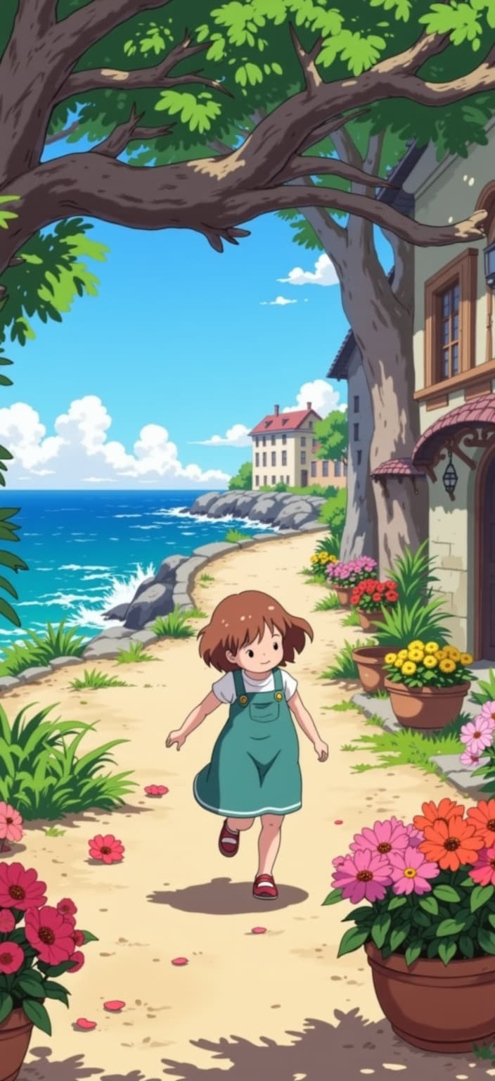 ghibli_illustration, Enriched prompt: Create a captivating digital wallpaper centered around Aqua from Konosuba, capturing her essence in a hand-drawn animation style that evokes a whimsical and joyful aesthetic. The character should be depicted in a dynamic pose, with expressive features that highlight her playful and lively personality. Surrounding Aqua, craft richly detailed backgrounds that come alive with subtle imperfections and organic movement, painting a scene that feels tangible and lived-in. Employ bright, vivid colors with a slightly muted palette, ensuring to avoid harsh contrasts for a dreamy, nostalgic quality.
The scene should be bathed in warm, natural lighting, creating a cozy and inviting mood, reminiscent of a world that exists between reality and fantasy. Everyday objects and textures in the environment should be meticulously rendered, enhancing the sense of depth and life in the image. Aqua should be accurately proportioned, positioned centrally to be clearly visible, ensuring a crisp, clean look that is perfect for digital wallpaper. The art should maintain a hand-drawn feel with painterly textures, pencil sketches, and a touch of nostalgia to evoke a sense of joy and wonder, making it an ideal addition to any digital collection.