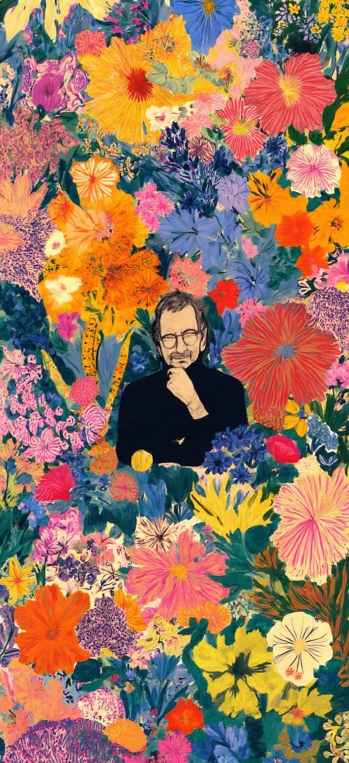 colorful_illustration, A vibrant and colorful illustration of Steve Jobs, capturing his iconic presence with a touch of playfulness and dynamism. The painting portrays Steve Jobs at the center, characterized by a hand-drawn feel that adds a personal touch to his figure. His thoughtful expression is complemented by the stylish simplicity of his trademark attire—black turtleneck, round glasses, and serene confidence.
The background is a lively tapestry of organic shapes intertwined with scattered decorative elements, echoing a harmonious blend reminiscent of Scandinavian folk art and mid-century botanical prints. Various leaves and floral elements weave across the canvas, contributing a natural, free-flowing quality to the design. The lavish, decorative style embraces an intricate composition, integrating bold organic shapes with delicate details such as dots, swirls, and abstract motifs.
Luxurious layers of colors and patterns are applied masterfully, creating depth and movement that draw the viewer's eyes around the canvas. The radial floral patterns emerge subtly behind Steve Jobs, enhancing the overall sense of balance and elegance.
This artwork is crafted to fit perfectly as a digital wallpaper, ensuring clarity and vibrancy, while offering an exquisite tribute to the visionary innovator in a format that celebrates his legacy with creativity and flair.