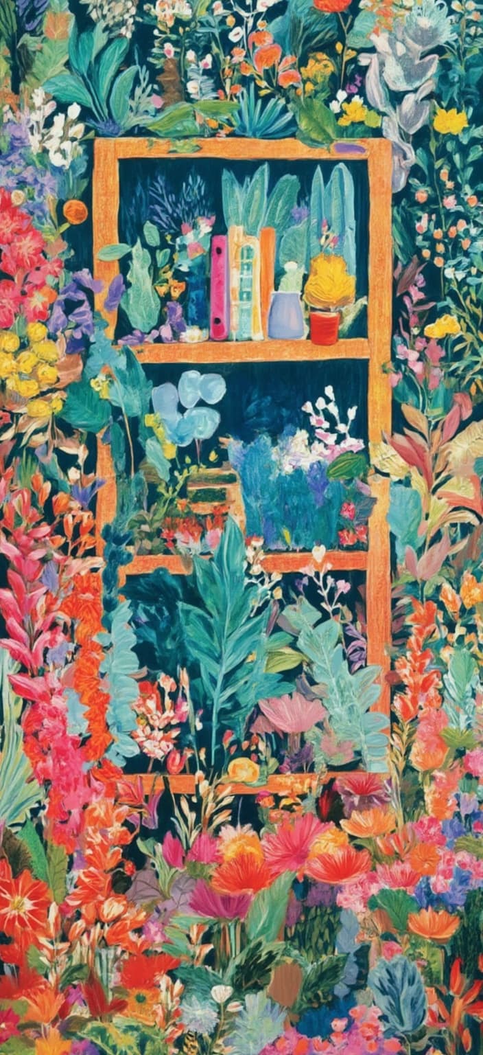 colorful_illustration, The painting captures an inviting and imaginative office room, offering an immersive experience with its abundance of books and flourishing plants, all meticulously rendered in a 1080x1920 resolution, perfect for a digital wallpaper. The artwork embraces a vibrant and colorful illustration style, characterized by a playful, dynamic, and hand-drawn feel. The background comes to life with an array of organic shapes, delicately scattered decorative elements, and harmonious arrangements of various leaves and floral elements. This design brings a natural, free-flowing quality to the scene, ensuring a captivating visual story on your digital device.
The composition is intricate and lavish, drawing inspiration from a decorative style that blends bold organic shapes with fine details. Scattered throughout the scene are ornamental elements—dots, swirls, and abstract motifs—that contribute to a lush, layered sense of depth and movement. The luxurious interplay of colors and patterns is reminiscent of Scandinavian folk art and mid-century botanical prints, with the organic shapes and radial floral patterns enhancing the hand-drawn feel.
This digital wallpaper presents a crisp and clean look, perfectly centered for optimal display, making it a sophisticated and enriching addition to any digital collection.