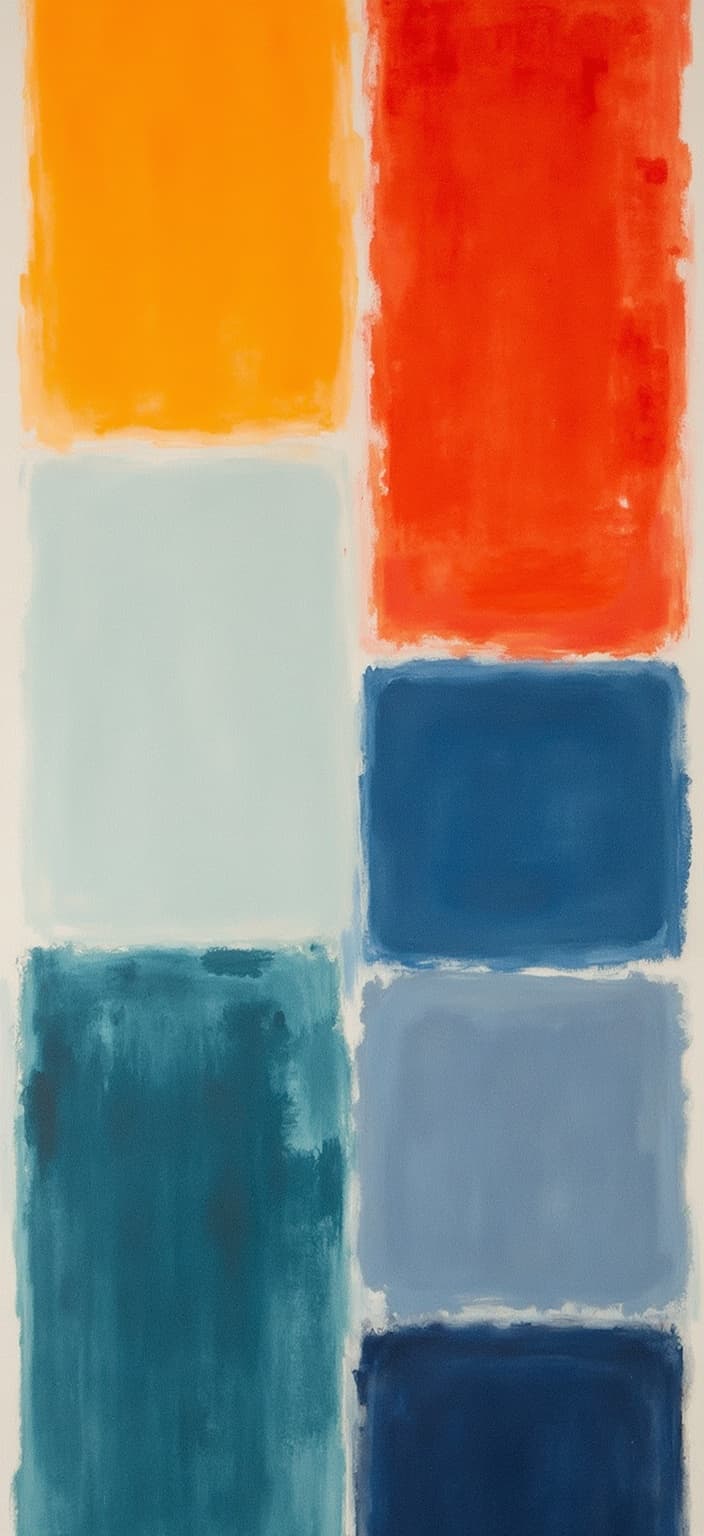 rothko, Create a captivating painting centered around the concept of "office," where the canvas presents an elegant fusion of color and form. The composition should feature various elements typically found within an office setting, such as a desk, chair, computer, and shelves, subtly hinted at through abstract shapes and forms. Use a style characterized by the complex layering of translucent color, allowing light to filter through the image. This technique should give the painting an appearance of “inner light” and remarkable luminosity, inviting viewers into the serene yet dynamic atmosphere of a workplace.
The colors should melt and fuse together, with blurred boundaries between the shapes. These soft-edged rectangles and forms should hover weightlessly on the canvas, creating floating zones of color that convey a sense of calm and introspection. Richly varied surfaces can be achieved by allowing the paint to drip or by incorporating strokes that defy conventional direction, adding depth and interest to the overall image.
Ensure the design is centered for a crisp, clean look, making it ideal for digital wallpaper. The overall aesthetic should be both soothing and intriguing, perfect for a workspace environment that inspires creativity and focus.