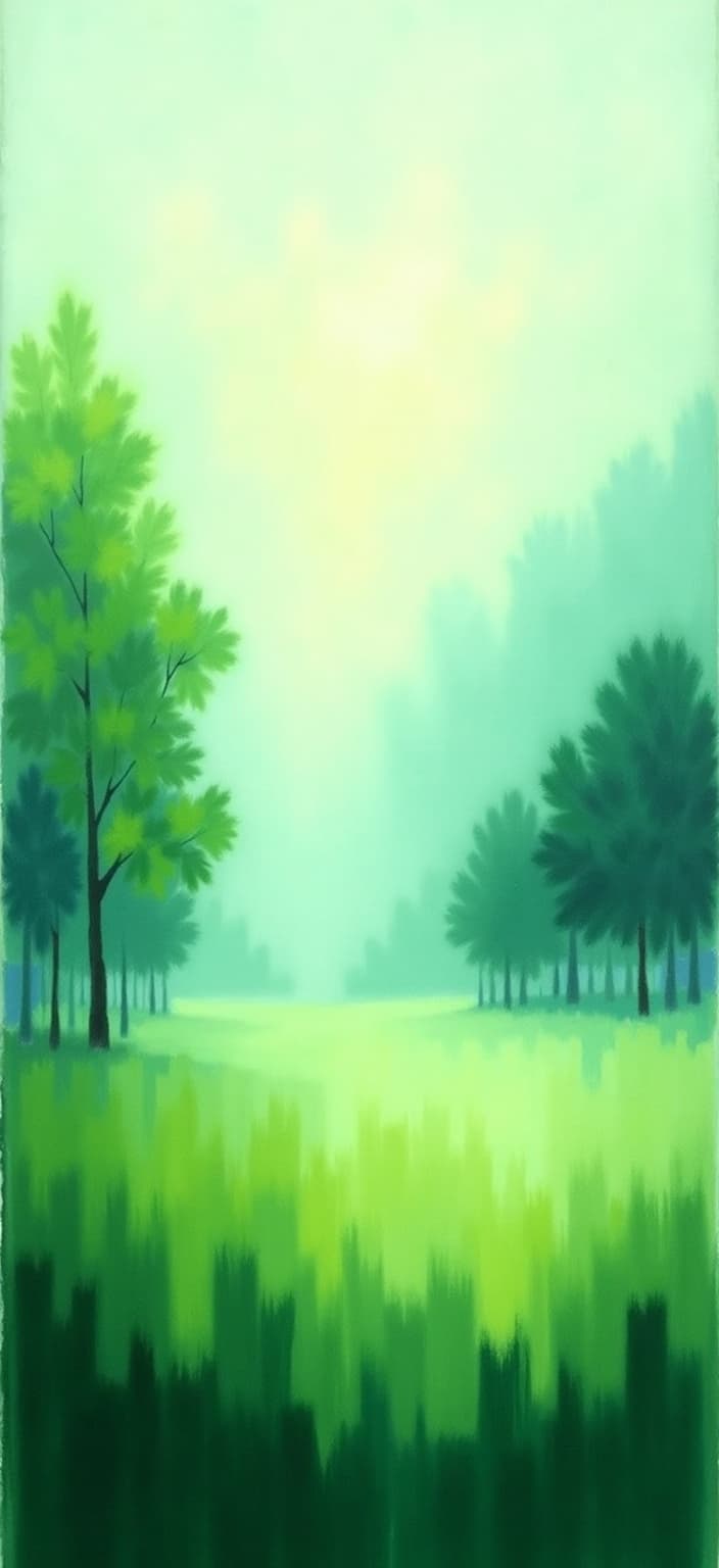 rothko, Enriched prompt: Imagine a stunning painting capturing the serene beauty of a misty, lush green valley teeming with blossoming trees. The scene is peaceful and meditative, evoking a sense of tranquil isolation. The painting employs a style characterized by the complex layering of translucent colors, allowing light to filter through and bestow an appearance of "inner light" coupled with remarkable luminosity. The foreground features a tapestry of vibrant greens and pastel blossoms, their hues melting and fusing together seamlessly. The blurred boundaries between shapes contribute to the ethereal quality of the scene. As your gaze moves farther into the valley, the soft-edged rectangles created by the artist's brush seem to hover weightlessly, forming floating zones of color that shift with the light. The richly varied surfaces are adorned with paint drips and strokes running in unconventional directions, adding texture and depth to the composition. This captivating artwork is meticulously centered, ensuring a crisp, clean look ideal for printing onto a digital wallpaper, turning any screen into a window to this enchanting, dreamlike landscape.