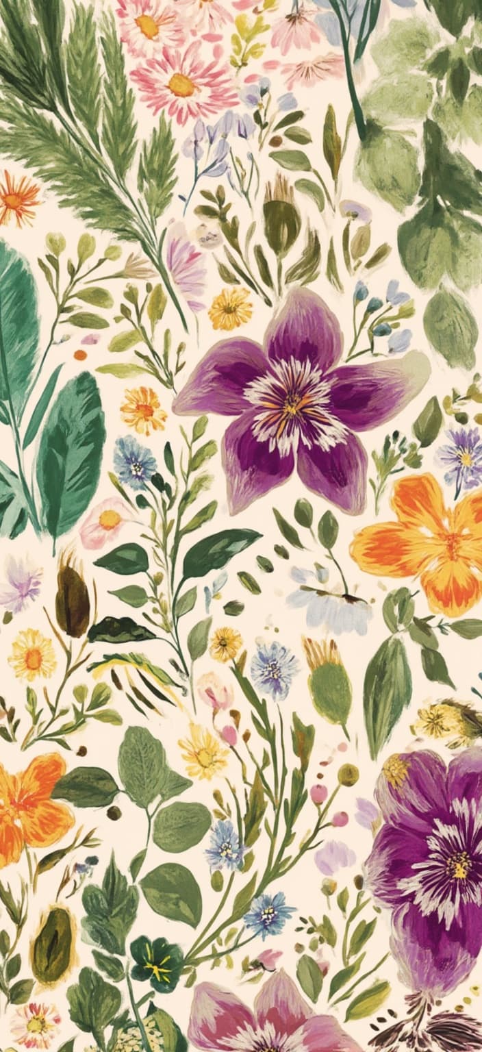 colorful_illustration, Enriched prompt: Imagine a vintage botanical drawing of herbs, reimagined with a vibrant and colorful illustration style. This piece is designed to be a captivating digital wallpaper, blending the classic allure of botanical art with a playful, dynamic, and hand-drawn feel. The composition centers on an array of intricately detailed herbs, each leaf and stem meticulously rendered to capture their unique textures and forms. In the background, organic shapes and scattered decorative elements infuse the artwork with a natural, free-flowing quality. These elements are thoughtfully arranged, with various leaves and floral motifs harmoniously spanning the canvas.
Drawing inspiration from a lavish, decorative style, the artwork's intricate composition intertwines bold organic shapes with delicate details. Scattered ornamental elements, such as dots, swirls, and abstract motifs, add a sense of whimsy and elegance, creating a luxurious layering of colors and patterns. This intricate tapestry of shapes and colors builds a sense of depth and movement, captivating the viewer and making the piece an ideal centerpiece for a digital setting.
The organic shapes and radial floral patterns evoke a harmonious, hand-drawn feel reminiscent of Scandinavian folk art and mid-century botanical prints. The overall effect is one of vibrant charm and timeless beauty, resulting in a captivating work of art perfectly suited for digital wallpaper.