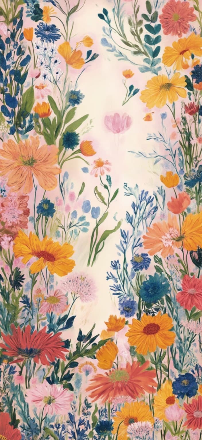 colorful_illustration, Enriched prompt: Imagine a dreamy field of wildflowers coming to life under the gentle embrace of soft morning light, captured in a breathtaking art nouveau style. The scene is awash with pastel tones, featuring a rich tapestry of vibrant and colorful illustrations with a playful, dynamic, hand-drawn feel. The background is a mesmerizing landscape, adorned with organic shapes and scattered decorative elements. Various leaves and floral elements are harmoniously arranged across the canvas, adding a natural, free-flowing quality to the design.
The composition is lavish and decorative, blending bold organic shapes with delicate details. Ornamental elements like dots, swirls, and abstract motifs are scattered throughout, enhancing the luxurious layering of colors and patterns. This creates an immersive sense of depth and movement, inviting the viewer to wander through this enchanting field. The organic shapes and radial floral patterns evoke a harmonious, hand-drawn aesthetic, reminiscent of Scandinavian folk art and mid-century botanical prints.
This colorful spectacle is centered perfectly, ensuring a crisp, clean look that is ideal for printing onto digital wallpapers, transforming any digital space into a serene, nature-inspired retreat.