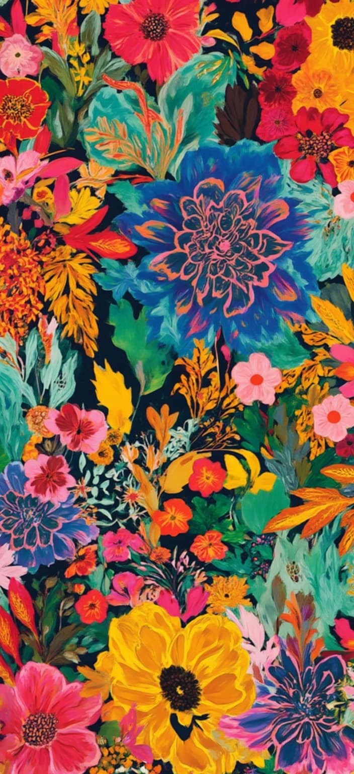 colorful_illustration, Create an enchanting anime wallpaper in landscape mode that seamlessly blends vibrant and colorful illustration with a playful and dynamic hand-drawn feel. This artwork features an intricate composition inspired by Scandinavian folk art and mid-century botanical prints, offering a lavish decorative style. The scene is alive with bold organic shapes interspersed with delicate details, weaving a tapestry of scattered ornamental elements such as whimsical dots, mesmerizing swirls, and captivating abstract motifs.
The background is a dreamscape of harmonious colors, layered to evoke depth and movement, with various leaves and floral elements arranged elegantly across the canvas, embodying a natural, free-flowing quality. These patterns radiate outward, creating a visual rhythm that captivates the viewer. The vibrant colors and intricate designs are a feast for the eyes, ensuring a crisp, clean look that is perfectly suited for printing as a digital wallpaper. Let this artwork transform your viewing space with its dynamic and inviting energy, a perfect blend of anime charm and decorative artistry.