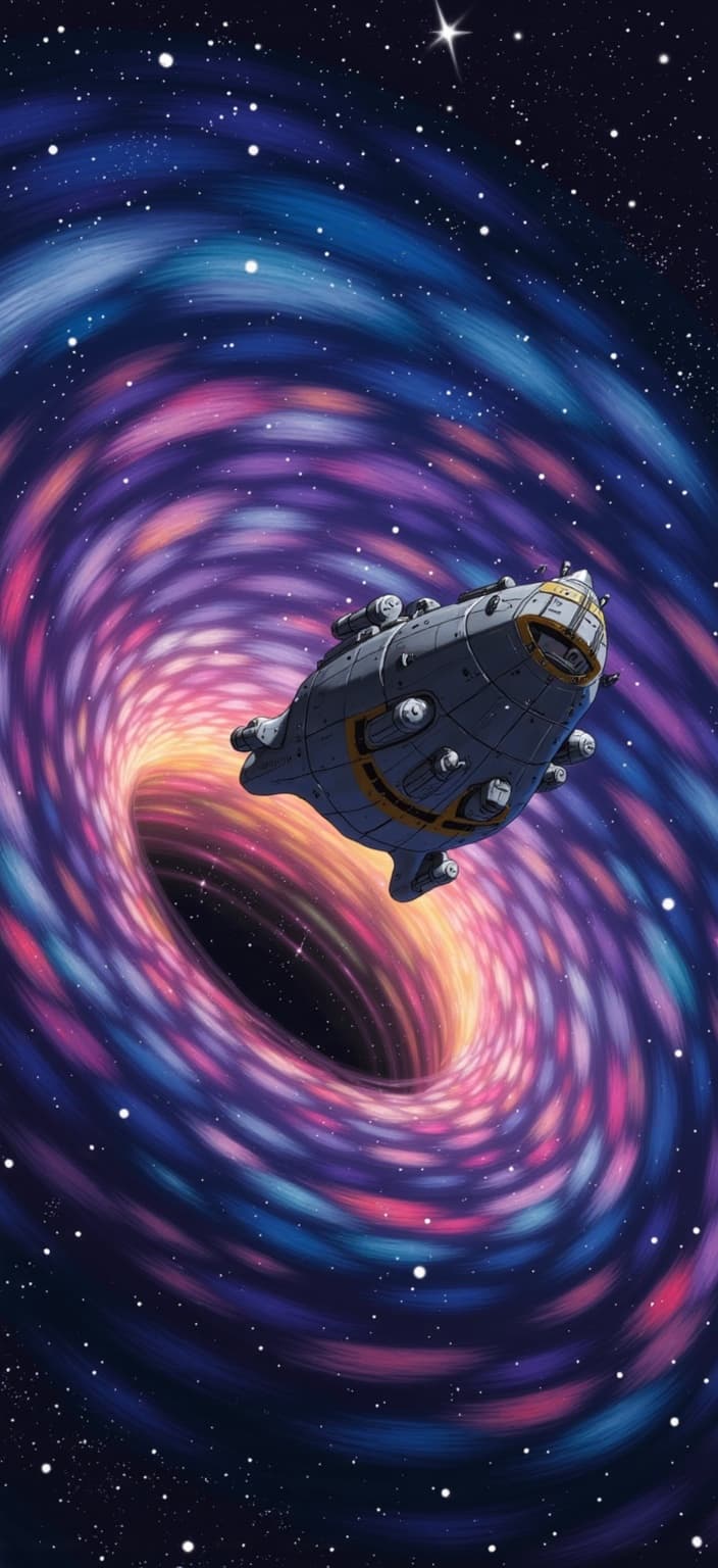 ghibli_illustration, The painting captures a mesmerizing scene of a sleek, intricately designed spaceship drifting gracefully near a magnificent wormhole. The spaceship, with its detailed exterior featuring visible panels and a complex array of antennas, exudes a sense of advanced technology and exploration. Its glossy surface reflects the swirling colors of the wormhole, creating a stunning play of light and shadow.
The wormhole itself is a breathtaking vortex of swirling hues, primarily composed of deep blues, rich purples, and vibrant pinks, with hints of golden light peeking through. Its edges are softly blurred, evoking a sense of motion and mystery, as if it is pulsating with cosmic energy. The surrounding space is dotted with twinkling stars, adding depth to the scene and enhancing the dreamy quality.
The painting is rendered in a hand-drawn animation style, where every element is lovingly detailed. The spaceship's contours and the wormhole's swirling motions have a soft, painterly texture, reminiscent of pencil sketches. Subtle imperfections add a touch of authenticity, invoking a sense of organic movement and bringing the scene to life.
Warm, natural lighting bathes the composition, creating a cozy and inviting atmosphere. The colors are vivid yet slightly muted, avoiding harsh contrasts to maintain a nostalgic and dreamlike quality. The richly detailed background gives depth to the vastness of space, ensuring that the viewer feels as though they are part of this extraordinary journey.
As a digital wallpaper, the image is centered meticulously, guaranteeing a crisp and clean look suitable for any screen. The spaceship and wormhole are accurately proportioned and clearly visible, drawing the viewer's eye into this fantastical realm of space exploration, while the meticulously rendered textures make the scene feel tangible and lived-in.