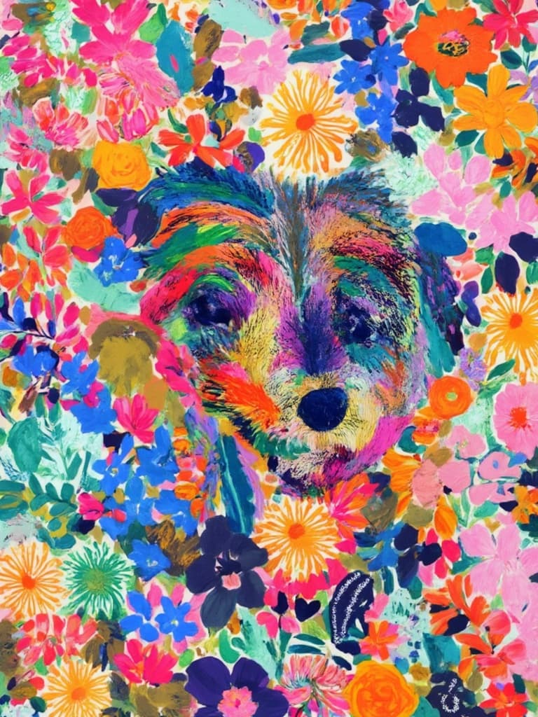 colorful_illustration, In the center of the canvas, a lively and joyful dog takes the spotlight, painted in a vibrant and colorful illustration style. The dog is depicted with playful energy, exuding a dynamic presence that feels hand-drawn and full of character. Its fur is an explosion of colors and textures, each brush stroke adding life and dimension. The eyes of the dog are bright and expressive, capturing a sense of curiosity and happiness.
Surrounding the dog, the background bursts into a lively tapestry of organic shapes and scattered decorative elements. Leaves and floral elements are intricately arranged, creating a natural and free-flowing backdrop that feels both lush and harmonious. Each leaf and bloom is painted with precision, adding a touch of elegance and sophistication.
The composition draws inspiration from Scandinavian folk art and mid-century botanical prints, blending bold organic shapes with delicate details. The lavish and decorative style is further enhanced by the inclusion of ornamental elements like dots, swirls, and abstract motifs, which add layers of intrigue and surprise.
Colors are layered luxuriously, creating a rich sense of depth and movement across the canvas. The shapes and patterns radiate outward in a rhythmic flow, inviting the viewer to explore each detail with delight. This intricate design forms a perfect digital wallpaper, offering a crisp and clean look that is suitable for printing, making any space feel vibrant and full of life.