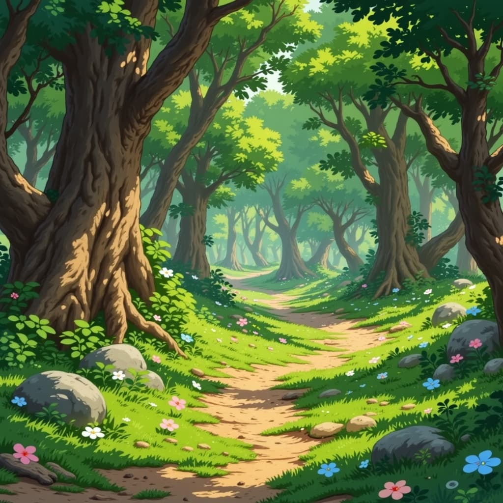 ghibli_illustration, In the heart of a magical forest, the painting captures an enchanting scene teeming with tiny, playful spirits dancing amidst the lush greenery. The surroundings are imbued with the charm of a hand-drawn animation aesthetic, where every leaf and branch is intricately detailed, creating a tapestry of richly textured backgrounds. The forest is alive with movement, as if it breathes along with the gentle swaying of the winds.
The spirits, with expressive designs, flit joyfully about, their forms softly sketched to exude a whimsical and joyful essence. They are adorned in bright colors that pop against the slightly muted, verdant forest hues, adding to the scene’s dreamlike quality. The lighting is warm and natural, casting sun-dappled patterns across the forest floor, inviting viewers to step into this cozy and inviting sanctuary.
Subtle imperfections, characteristic of pencil sketches, lend the painting an organic movement, enhancing its nostalgic, lived-in feel. Everyday textures of the forest—like the rough bark of ancient trees and the soft moss underfoot—are meticulously rendered, making each element feel tangible.
The composition is centered, ensuring the magical spirits and the vibrant life of the forest are in crisp, clear focus, precisely proportioned to captivate the viewer's eye. This carefully balanced scene promises to transform any space, turning a simple wall into a portal to a whimsical, otherworldly realm, perfect for printing as elegant wall art.