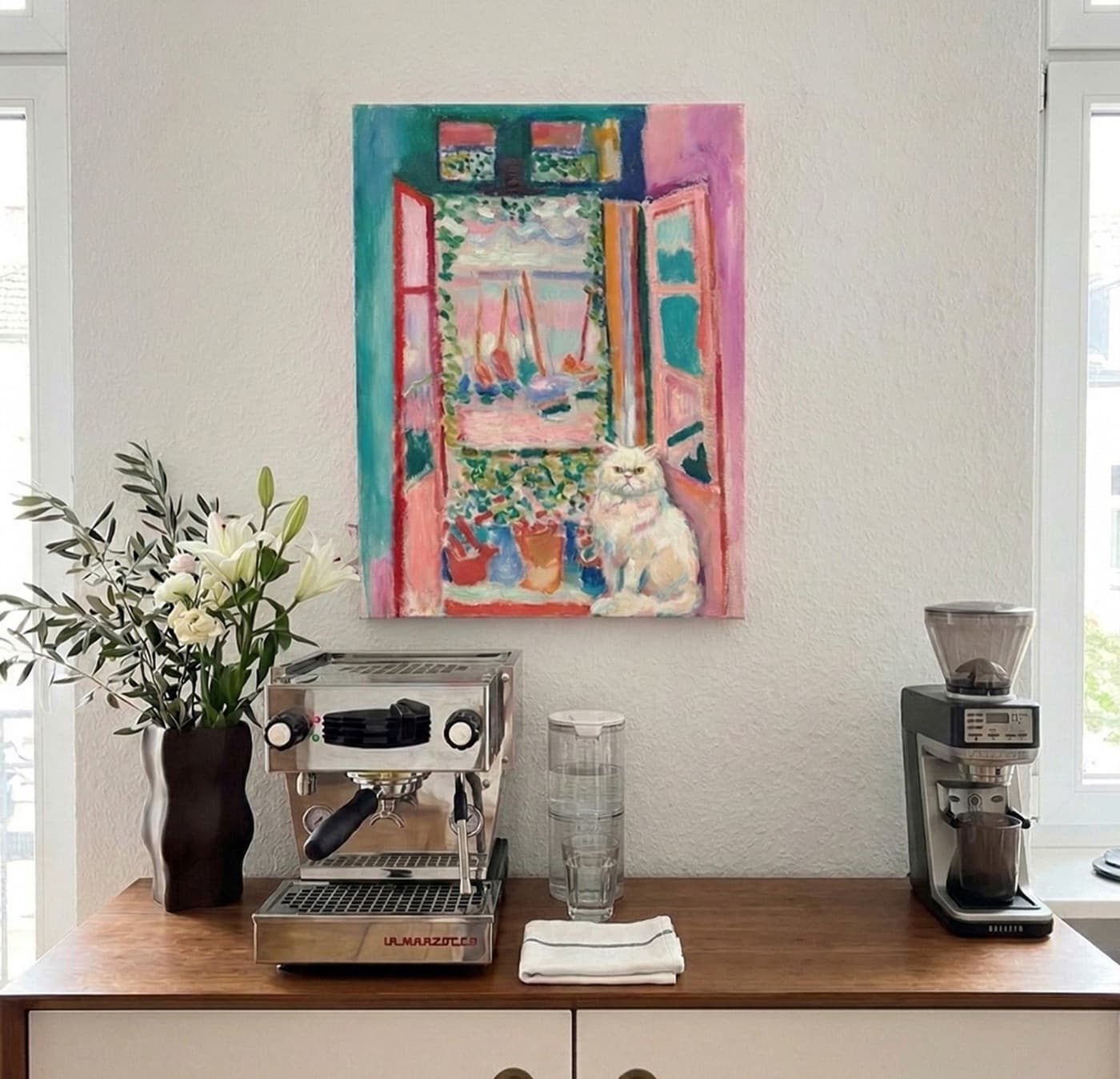 Dining Room gallery wall with impressionist pet artwork - image 4
