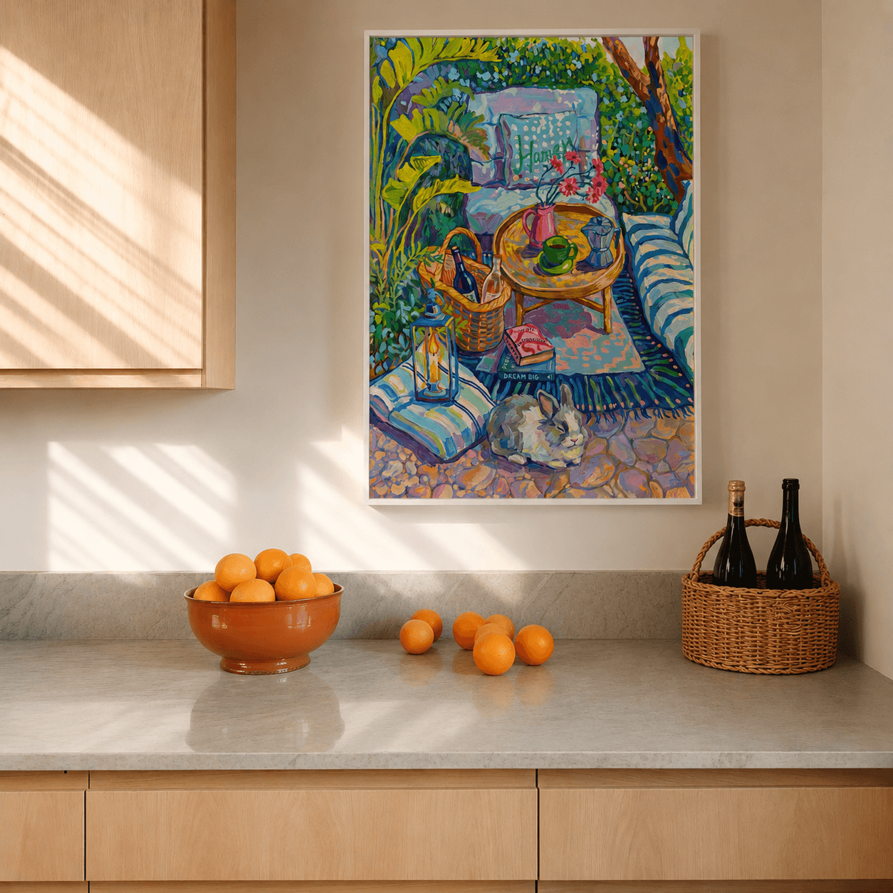 Kitchen gallery wall with impressionist pet artwork - image 2