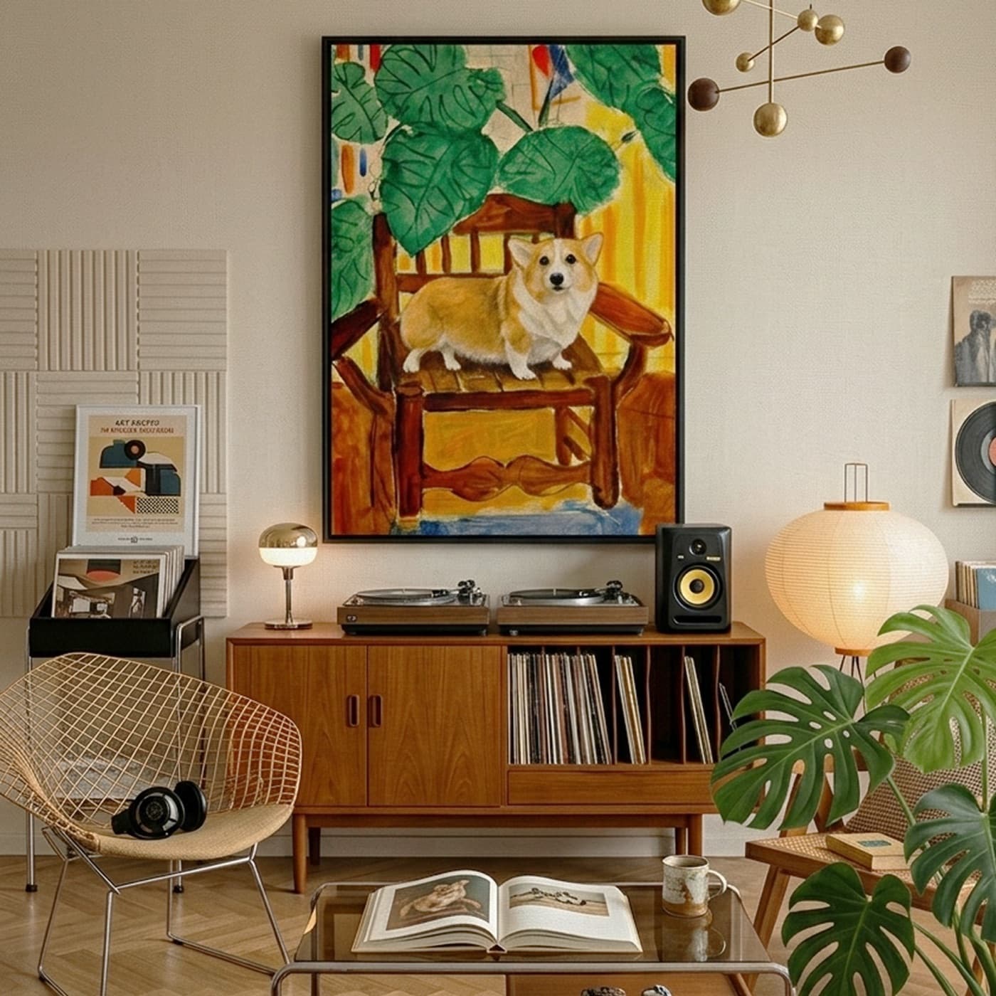Living Room gallery wall with impressionist pet artwork - image 1