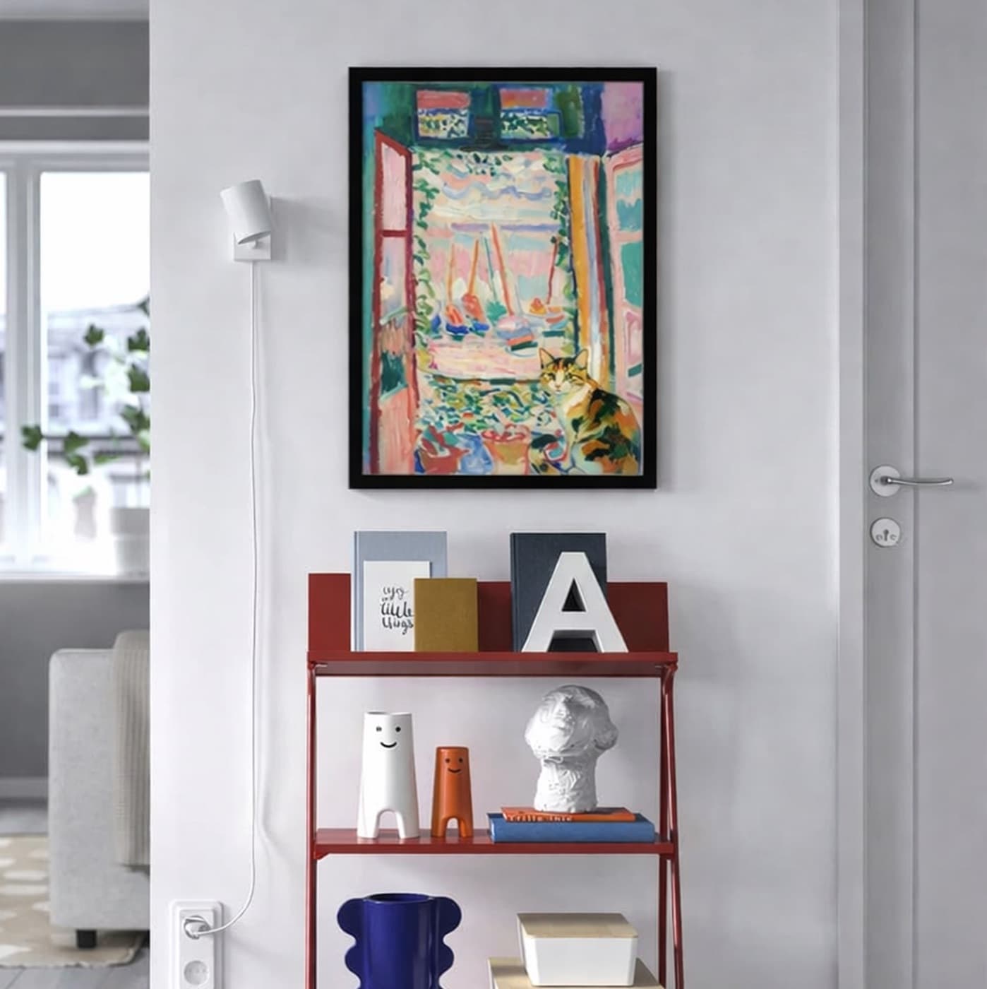 Living Room gallery wall with impressionist pet artwork - image 14