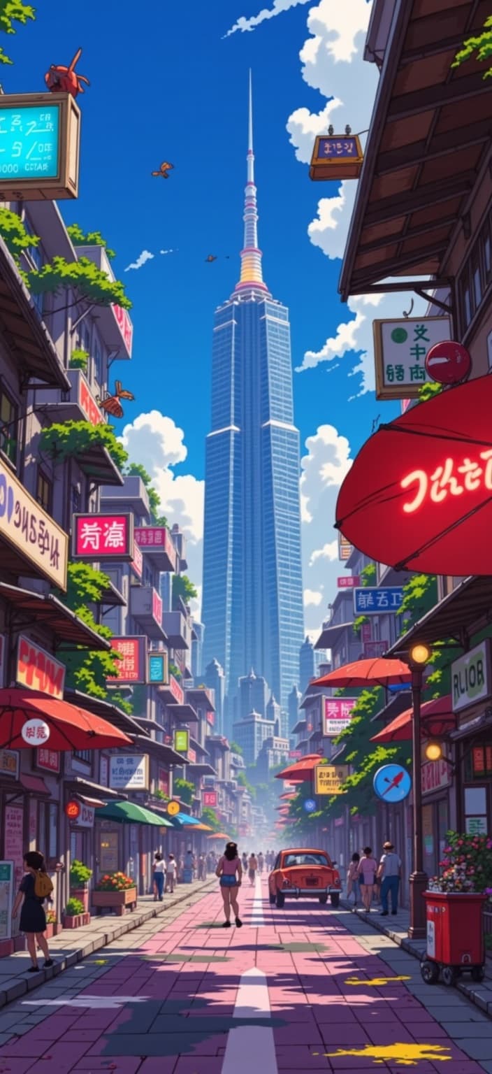 ghibli_illustration, **Title: Cyberpunk Dreamscape**
**Description:**
Immerse yourself in a breathtaking digital wallpaper designed specifically for a PC screen, where the focus is a striking depiction of a sexy girl in an enthralling cyberpunk setting. This artwork is inspired by the captivating hand-drawn animation style, capturing the essence of richly detailed backgrounds and expressive character designs. The scene vibrates with bright and vivid colors, harmoniously blended with a slightly muted palette, to evoke a whimsical and joyful aesthetic reminiscent of nostalgic dreams.
**Central Subject:**
At the heart of the composition is the girl, embodying a perfect mix of futuristic allure and vibrant charisma. Her outfit is a dazzling fusion of sleek cybernetic elements and avant-garde fashion, adorned with intricate details that narrate the complexity of her futuristic world. Her posture exudes confidence and poise, coupled with an air of empowerment and mystery, capturing the viewer's gaze effortlessly.
**Background and Environment:**
The backdrop is a dazzling kaleidoscope of urban landscapes seamlessly intertwined with elements of nature. Painted with soft, painterly textures and subtle imperfections, the background comes alive with organic movement. Towering skyscrapers loom in the distance, their neon lights casting a warm, natural glow that engulfs the scene in a cozy, inviting atmosphere. Everyday objects, from bustling street vendors to sleek futuristic vehicles, are meticulously detailed, breathing life and energy into the environment.
**Artistic Style:**
The artwork embraces a soft, hand-drawn feel reminiscent of pencil sketches, where the warmth of natural lighting and careful balance of contrasts create a dreamlike nostalgia. This painting is not only visually enchanting but also evokes a sensation of existing within a tangible, enchanted world.
**Product Specification:**
Designed as a digital wallpaper, the composition is meticulously framed to ensure the girl remains the focal point. She is accurately proportioned and clearly visible, set against a richly textured backdrop that feels lived-in and vibrant. The subtle imperfections and organic flow of the imagery contribute to the timeless quality of the piece, making it perfect for adorning any PC screen with life and wonder.
**Resolution:**
Crafted for a WQHD display, the artwork maintains clarity and sharpness, ensuring every detail is preserved for a truly immersive visual experience. Embrace the enchanting allure of Cyberpunk Dreamscape on your digital wallpaper and let your screen come to life with this mesmerizing vision.