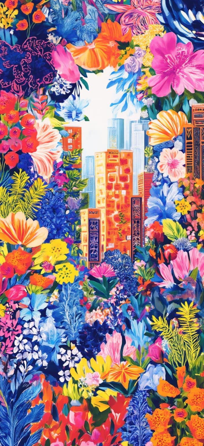 colorful_illustration, Enriched prompt: Imagine a vibrant and colorful illustration that captures the essence of technology in a playful, dynamic, and hand-drawn feel. At the center of this digital wallpaper, a futuristic cityscape emerges, where sleek skyscrapers intertwine with lush greenery, symbolizing the harmonious blend of nature and technology. The buildings are adorned with intricate, decorative patterns, reminiscent of Scandinavian folk art, with bold organic shapes and delicate details. Scattered throughout the composition are ornamental elements like dots, swirls, and abstract motifs, creating a whimsical atmosphere.
The background is a tapestry of organic shapes and floral elements, artistically arranged to evoke a sense of depth and movement. Various leaves and flowers radiate outward, their shapes inspired by mid-century botanical prints, adding a natural, free-flowing quality to the scene. The lavish layering of colors and patterns breathes life into the artwork, inviting viewers to explore the luxurious depth of the composition.
This digital wallpaper is designed to be a crisp and clean centerpiece, perfect for printing. It offers a captivating visual experience that celebrates the intricate beauty of technology intertwined with the elegance of nature, set against a backdrop crafted to inspire wonder and imagination.