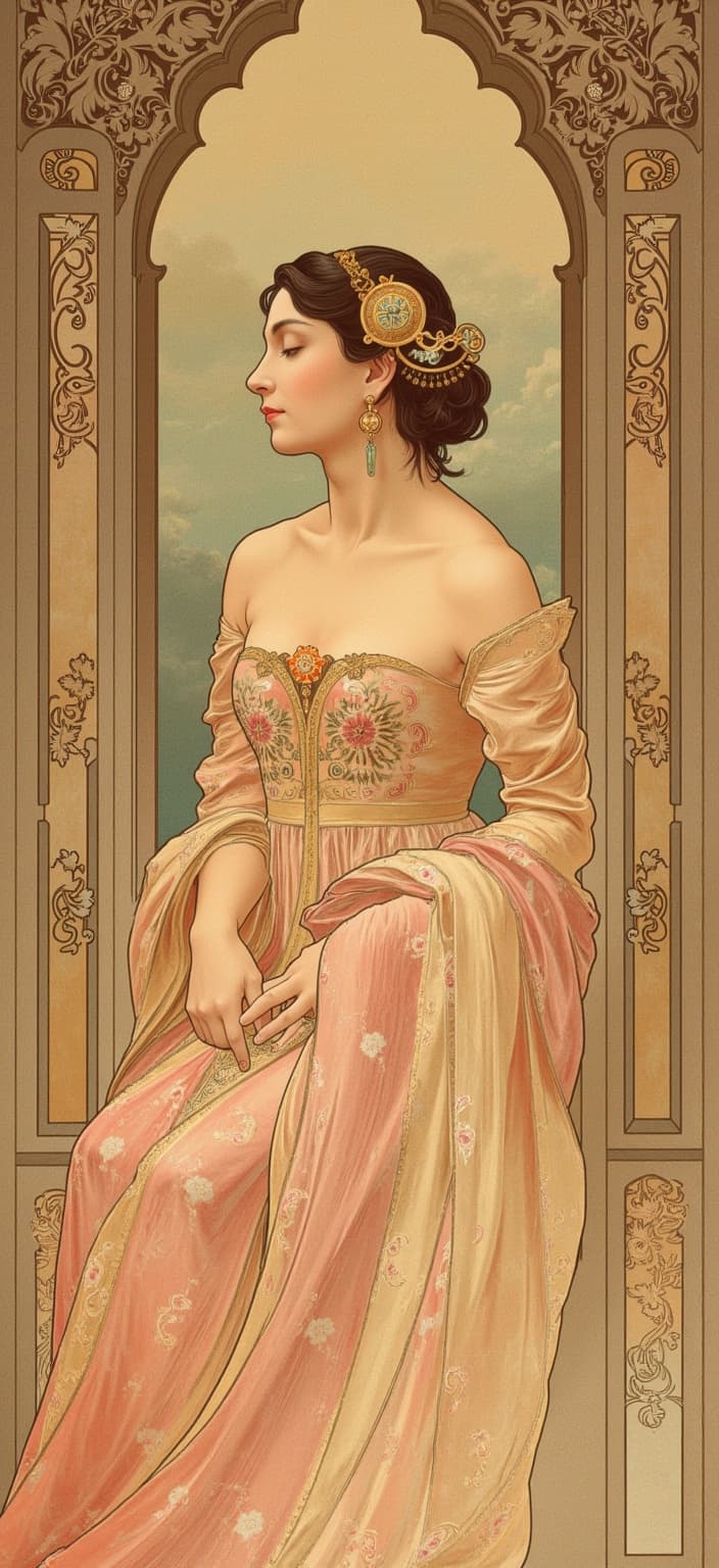 mucha, In this captivating digital wallpaper, we enter a dreamlike realm where a young Chinese female podcast host is elegantly poised at the center, her presence both compelling and serene. She is engaged in a profound discussion on a topical talk show, her voice carried through a sleek, modern, and technological microphone device. This is no ordinary broadcast; it traverses the depths of philosophy and societal commentary, touching upon the concept of Qi, where external policy bans lead to a blockage of vitality, and ponderings of confidence loss, as these bans weaken personal inner confidence and induce psychological unfreedom. Her discourse flows into the realms of Socratic wisdom, advocating for the recognition of one's ignorance as a form of resistance against misleading authority.
Set against the backdrop of the majestic Pratapgarh Fort in modern Maharashtra, the scene captures the fort's medieval architecture, with carvings depicting symbols of the sun god and light, resonating with the reverence for Mithra. This setting serves to amplify the themes of social stagnation as discussed by the host, highlighting how since 2020, societal and economic dynamics have been caught in the throes of stagnation due to such bans. The host whimsically entwines the prophecy warning from Liu Bowen, who foretold the collapse of the social ecology, serving as an eerie yet potent reminder of the ramifications at hand.
Yet amidst these profound revelations, a symbol of hope emerges—Maitreya Buddha, representing the advent of a fair society and collective awakening. This spiritual emblem captures the essence of optimism and change in an ever-evolving landscape. The beautiful hostess, embodying poise and grace, dons a Flirla 3D Floral Bandeau Mini Dress, designed for festive occasions such as parties and Valentine's Day, its intricate floral patterns echoing the flowing organic lines and sinuous vines that dance across the canvas.
The composition draws inspiration from the intricate style characterized by flowing, organic lines and a harmonious blend of natural motifs. Delicate colors intertwine with exuberant floral motifs, creating a tapestry of sinuous vines, blooming flowers, and subtle geometric patterns. The entire scene is encircled by an elaborate ornamental frame, reminiscent of a grand Gothic window. This intricately adorned border, featuring organic patterns, flowers, and celestial symbols, not only unifies the visual elements but also serves as a gateway into this poetic harmony, where nature and human emotion converge with artistic elegance. The resultant digital wallpaper is both a visual feast and a profound narrative, suitable for adorning any space with its rich artistic and thematic depth.