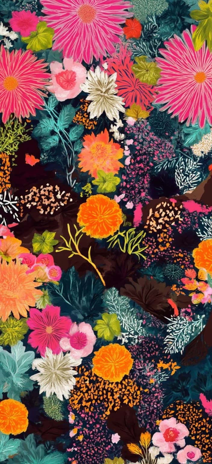 colorful_illustration, The painting is a breathtaking 4k abstract representation featuring wave-shaped forms, predominantly in shades of black and brown, embodying a minimalist aesthetic. Taking inspiration from a vibrant and colorful illustration style, the artwork exudes a playful and dynamic energy, balanced by a hand-drawn feel. The composition is enriched with a meticulously crafted backdrop adorned with organic shapes, which seem to dance across the canvas. These elements include scattered decorative motifs such as leaves and floral elements, arranged in a harmonious flow that mirrors the rhythm of nature.
The piece is further elevated by the lavish, decorative style that blends bold organic shapes with intricate, delicate details. Scattered ornamental accents like dots, swirls, and abstract motifs intersperse the design, contributing to a luxurious layering of colors and patterns. This creates a captivating sense of depth and movement, drawing the viewer into the image. The incorporation of organic shapes and radial floral patterns injects a harmonious, hand-crafted essence into the artwork, evoking the charm of Scandinavian folk art and the elegance of mid-century botanical prints.
Rendered to center perfectly within a digital wallpaper format, this painting promises a crisp and clean aesthetic suitable for printing. It transforms any digital space into a vibrant display of artistic expression, seamlessly integrating the richness of color and the fluidity of abstract forms into a sophisticated visual experience.