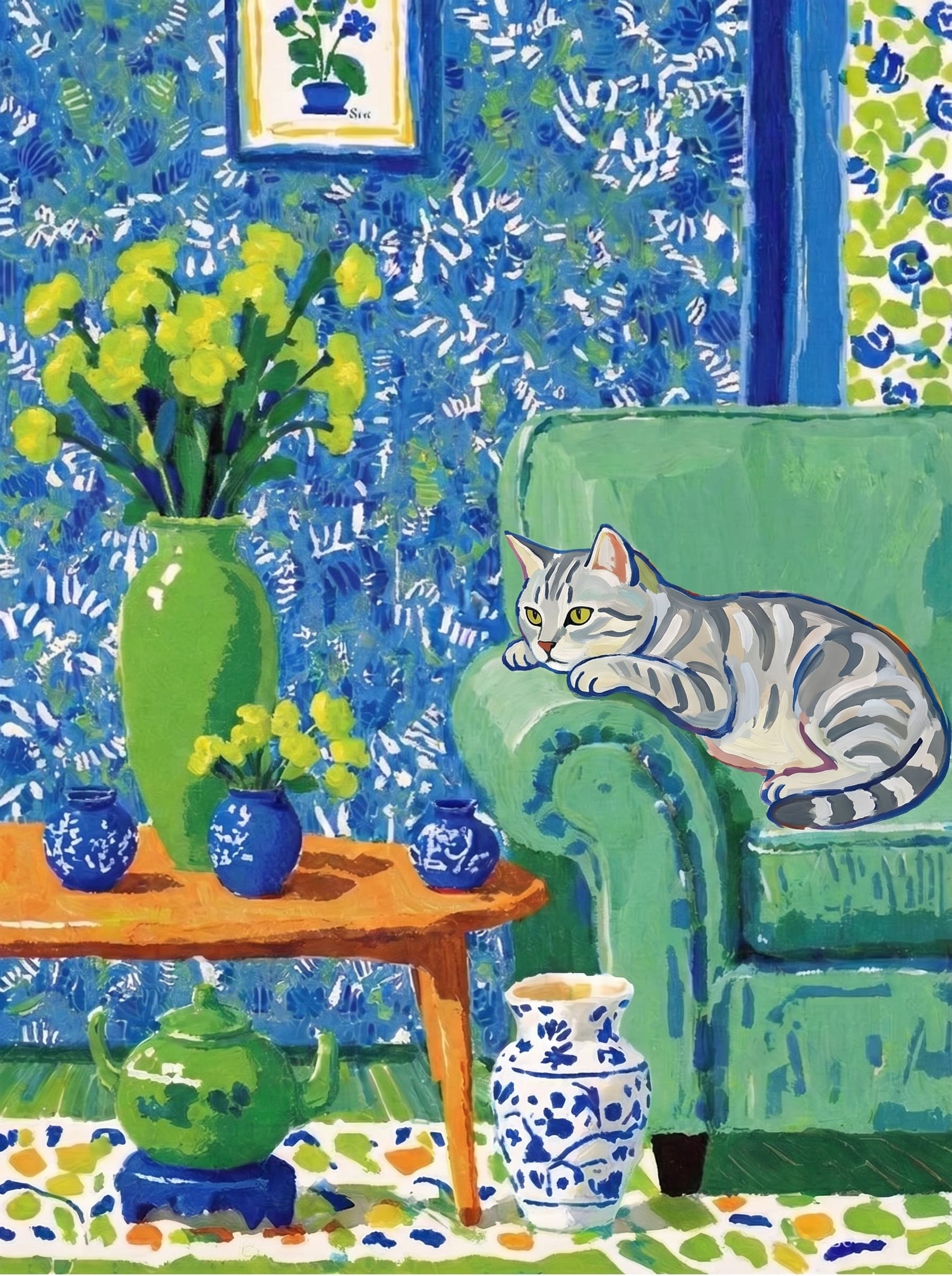 Cat Wall Art — custom impressionist pet portrait example — 8