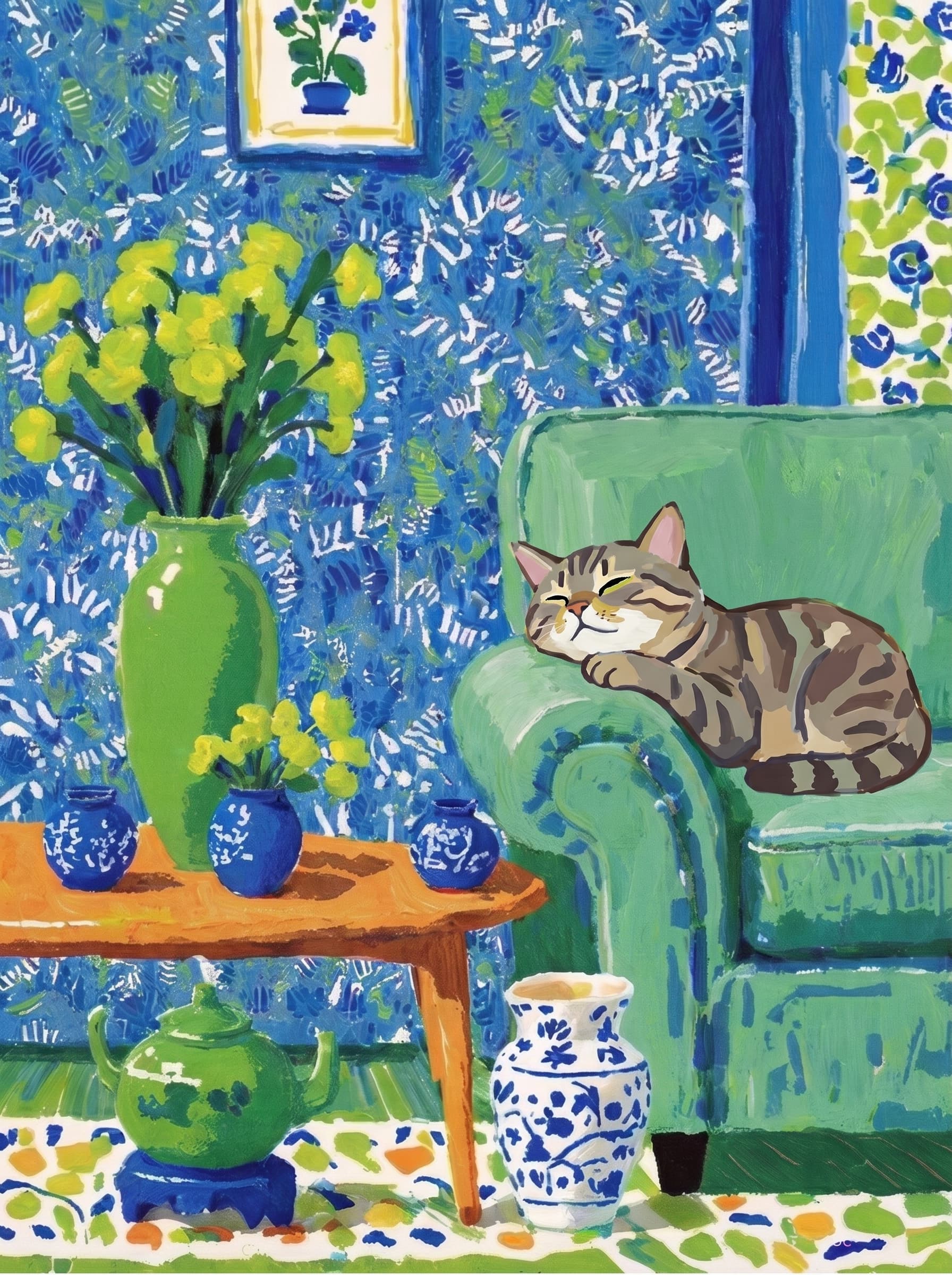 Cat Wall Art — custom impressionist pet portrait example — 1