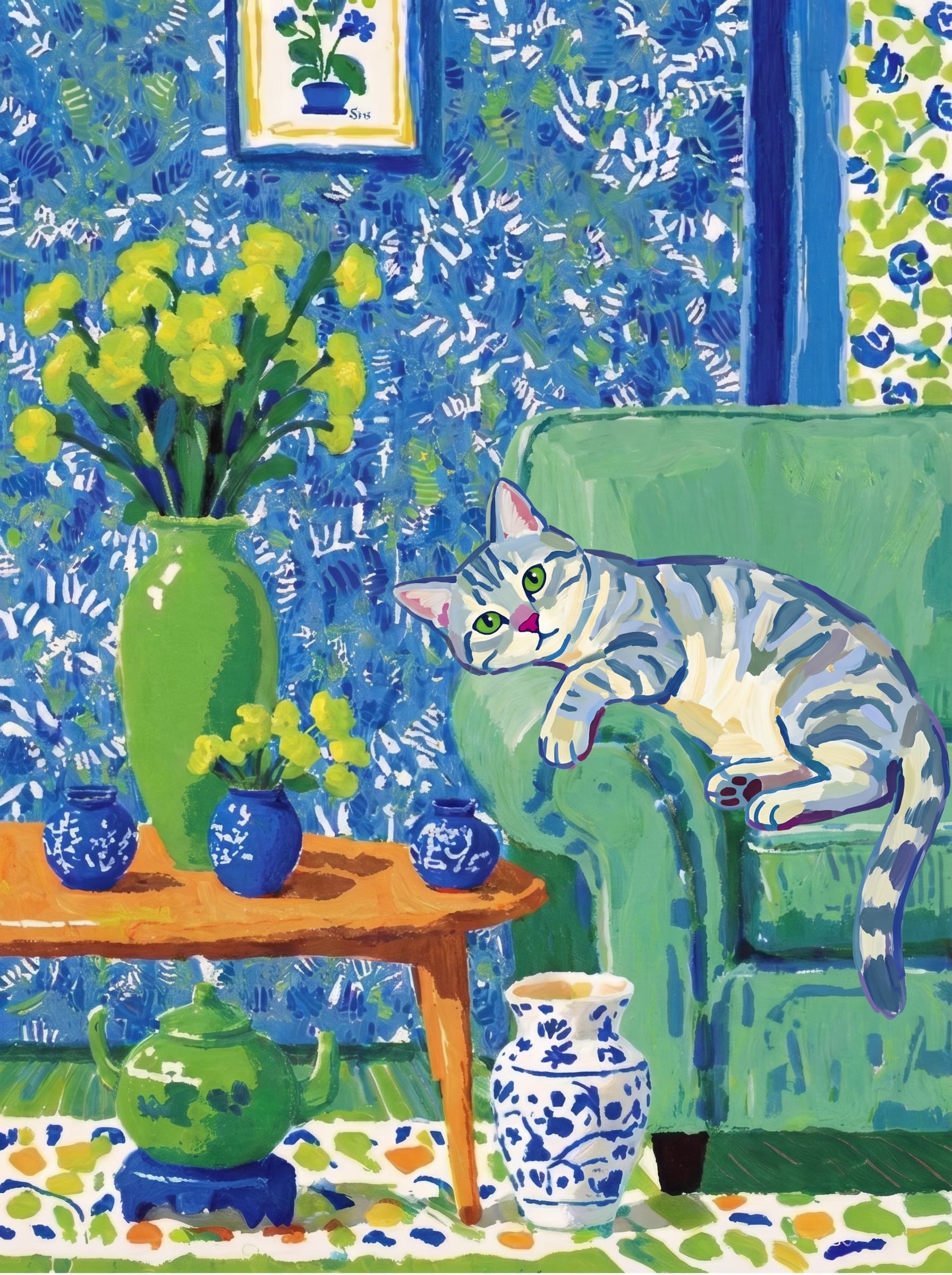 Cat Wall Art — custom impressionist pet portrait example — 12