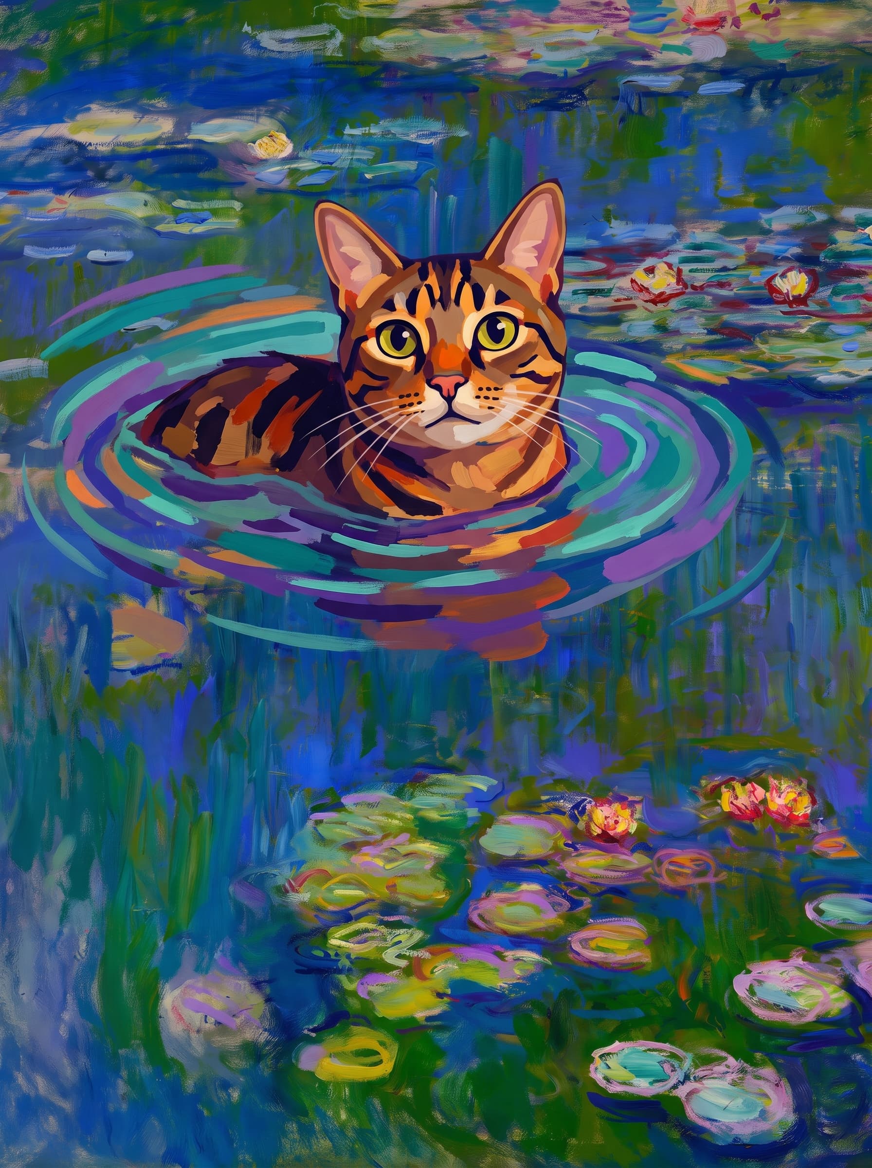 Cat Wall Art — custom impressionist pet portrait example — 15