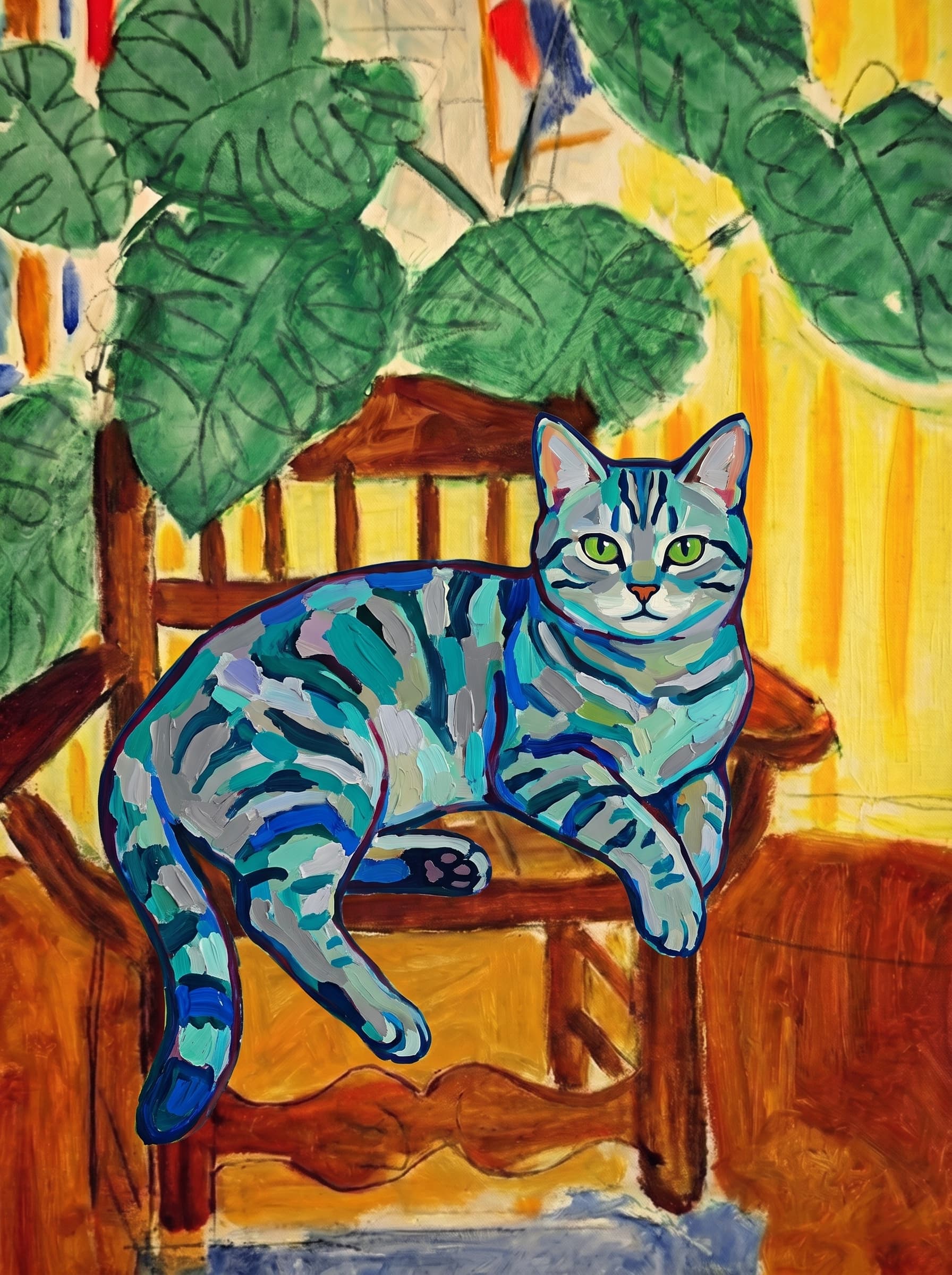 Cat Wall Art — custom impressionist pet portrait example — 9