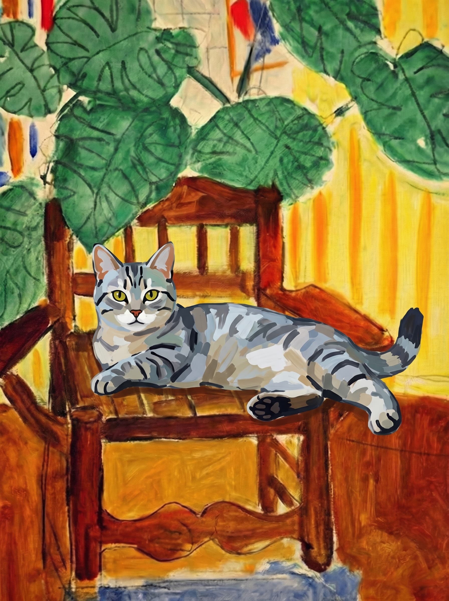 Cat Wall Art — custom impressionist pet portrait example — 6